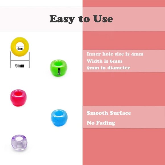 Pony Beads, 4200pcs 28 Colors Plastic Bead for Craft Bracelets Making, Hair Bead - Picture 3 of 7